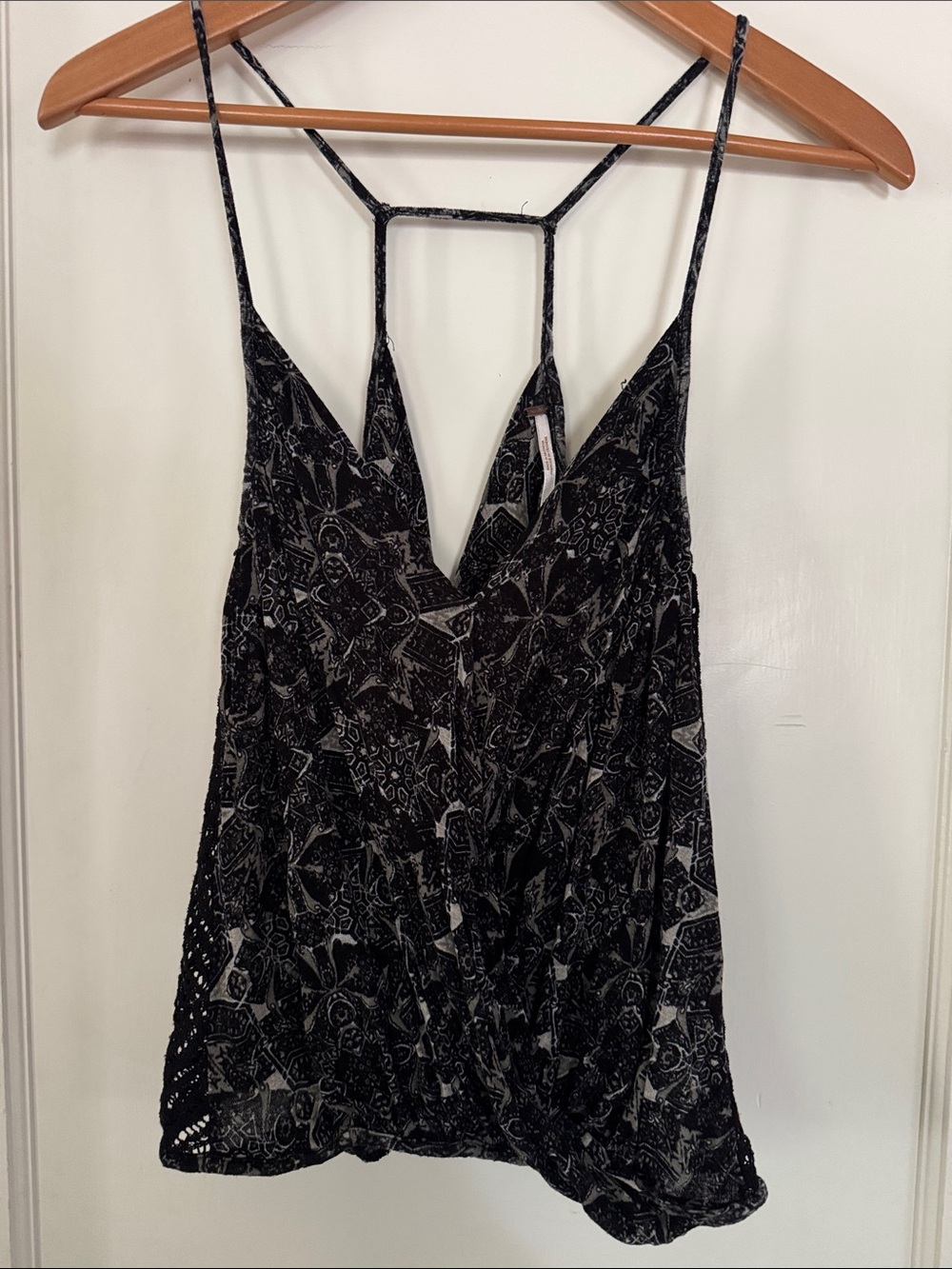Free People Black and White Printed Strappy Tank Top